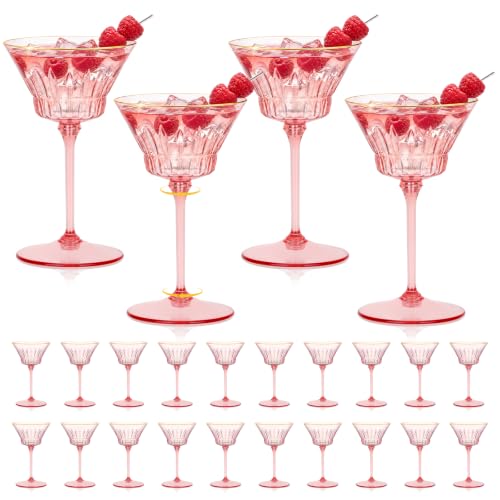 SKLENICE 24 Pcs Plastic Martini Glasses with Gold Rim 4.5 Oz Reusable Acrylic Coupe Cocktail Glasses Removable Champagne Dessert Cups for Margaritas Weddings Parties Birthday (24, pink) by SKLENICE - Used condition - US$24.67