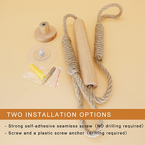 Wood & Rope Wall Toilet Paper Holder, Rustic Tissue Rolls Paper Holder Wall Mounted, Nautical Rattan Bathroom Accessories With Self-Adhesive Seamless Screw #TOP4