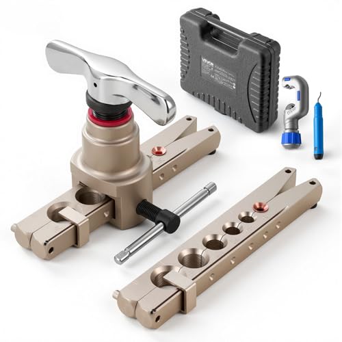 VEVOR 5 tlg. Bördelwerkzeuge Set, 45° Exzentrisches Bördelgerät für Einzelbördelung, HVAC-Bördel mit Rohrschneider & Werkzeugkasten für 6-19 mm Kupfer- & Aluminiumrohre, Reparatursatz für Kilmaanlagen