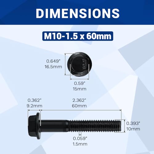 Image of 8-Sets M10-1.5 x 60mm Grade 10.9 Flange Hex Bolts + Flange Nut + Flat Washer + Lock Washer Combo Pack, Black Oxide, for Automotive & Machinery