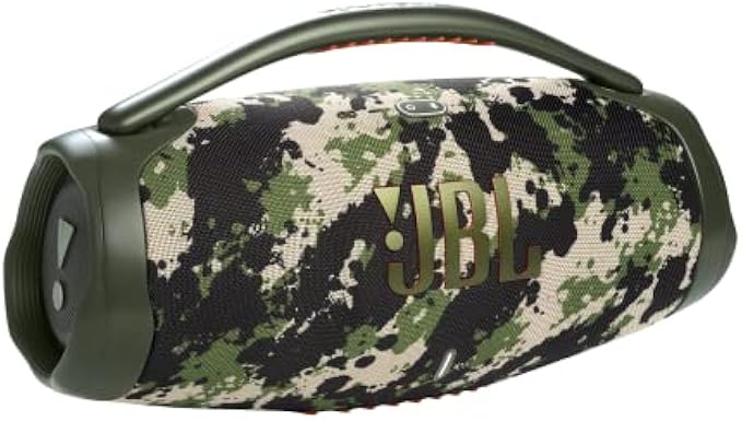 JBL Boombox 3 - Portable Bluetooth Speaker, Powerful Sound and Monstrous bass, IPX7 Waterproof, 24 Hours of Playtime, powerbank, JBL PartyBoost for Speaker Pairing, and eco-Friendly Packaging (Squad)