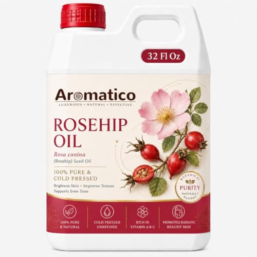 Image of AROMATICO Rosehip Seed Oil for Face, Lightweight Facial Oil for Glow Routine, Dry Skin Care, Neck Care, Skincare Blends and Gua sha massage - 946 ml