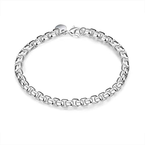 DUANMEINAD Sterling Silver Interlocking Geometric Link Bracelet Women Ladies Bangle Chain Bracelet Jewelry Silver Cuff Charm