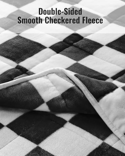 Uttermara Weighted Blanket Full Size(12lbs, 48" x 72", Plaid Black), Double Side Premium Soft Flannel Fleece Weighted Throw Blanket, Reversible Checkerboard Print Heavy Blanket for Adults Couch Bed