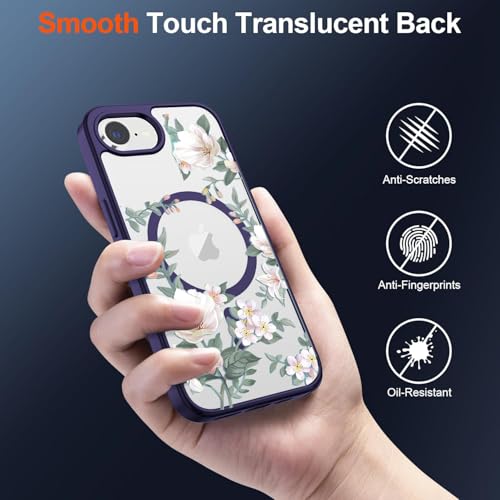 Image of VONZEE Compatible with iPhone 17e / iPhone 16e /SE4, Luxury Retro Flowers Floral Clear for Magnetic Wireless Charging Case Shockproof PC+TPU Cute Glossy Shiny Cover for Girls Women, Deep Purple