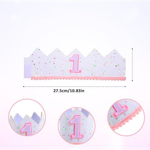 White First Birthday Crown, Soft First Birthday Hat for Girls, Glitter One Birthdays Hat with Colorful Dots, Birthdays Girl Crown for Baby Shower Photo Props...2