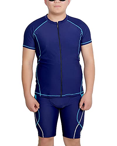 YOUCAI Herren Professionelle Kontrast-Badeanzug Plus Size Base Layer T-Shirt & Badehose Schnelltrocknender Anzug Große Größen Schwimmanzug Schutzkleidung Neoprenanzug Navy 7XL