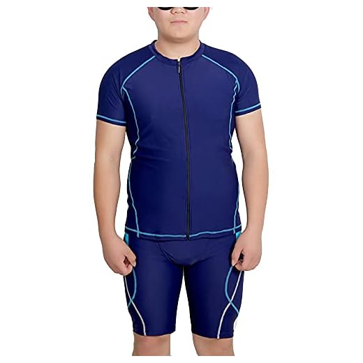 YOUCAI Herren Professionelle Kontrast-Badeanzug Plus Size Base Layer T-Shirt & Badehose Schnelltrocknender Anzug Große Größen Schwimmanzug Schutzkleidung Neoprenanzug Navy 7XL