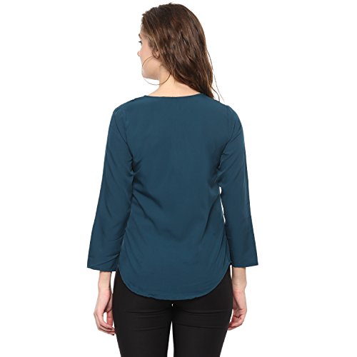 Image of mayra Women's Crepe Green Color 3 /4 Sleeve Top