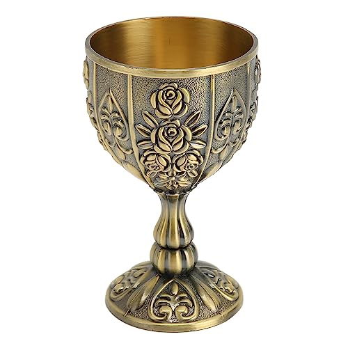 Tomotato Calice da Vino in Metallo Goffrato, 30ml/1oz Calice Artigianato Artistico con Vintage Fiore in Rilievo per Matrimoni, Bar di Casa(Bronzo)