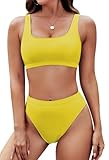 Pink Queen Women's Push up Padded High Waist Thong 2PC Bathing Suit XL Yellow