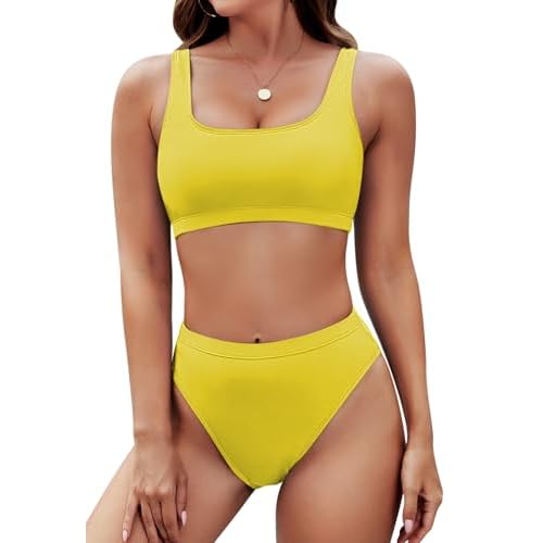 Pink Queen Women's Crop Top High Waisted Cheeky Bikini Set Two Piece Swimsuits X-Large 01 - Yellow