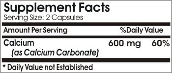 Calcium Carbonate 600mg // 200 Capsules // Pure // by PureControl Supplements
