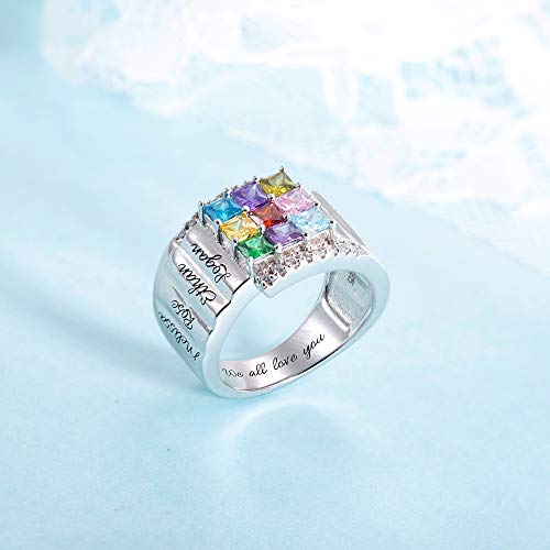 AILIN Custom Mom Rings 925 Sterling Silver Personalized 9 Square Birthstones And Names Rings Family Mothers Day Daughter Jewelry Gifts For Mommy Grandma2