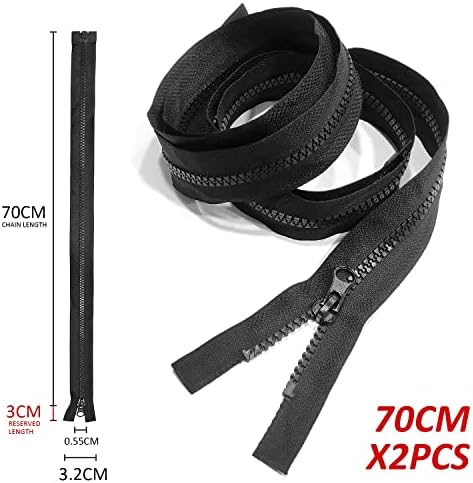 2 Pack 27 inch | 70cm Black Zips - Strong Nylon Closed End Zip Fasteners. Ideal for Sewing, Dressmaking, Skirts, Bags, Cushions, Craft and Accessories