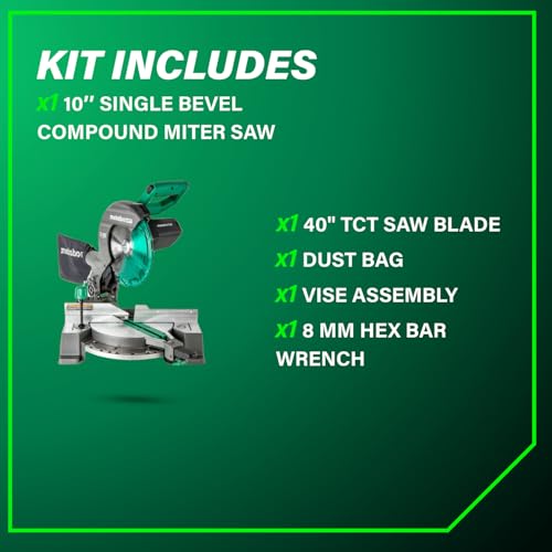 Metabo HPT 10-Inch Single Bevel Compound Miter Saw, 15-Amp Power Saw with Xact Cut Shadow Line, Precision Miter Angles, Single Bevel 0-45°, 40T TCT Miter Saw Blade, Lightweight Design, C10FCG2 thumbnail 5