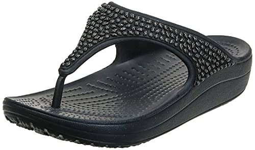 Crocs women's sloane embellished flip flop, black/black, 6 m us…