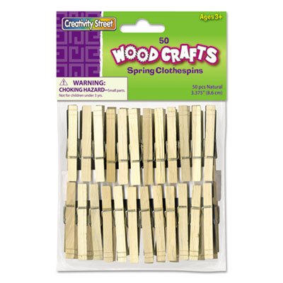 Wood Spring Clothespins, 3 3/8 Length, 50 Clothespins/Pack (30 Pack)