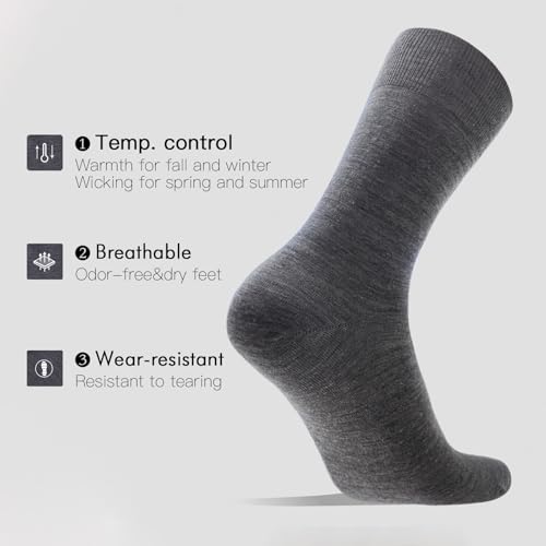 C4N Men's Merino Socks Size 9-11 - Breathable Business Dress Socks, Moisture-Wicking & Non-Slip (1 Pair, Gray)4