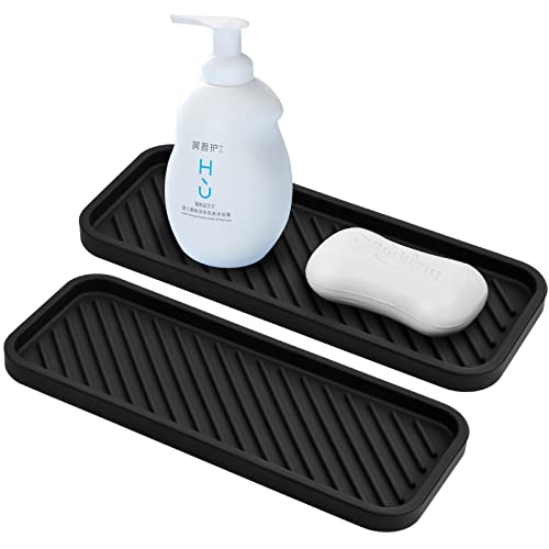 Chstarina 2 szt. silikonowy uchwyt na gąbkę 9 * 23 cm antypoślizgowy organizer do zlewu taca do kuchni klasy spożywczej mata do osuszania naczyń kapiących gąbka dozownik mydła szorowarka (czarna)