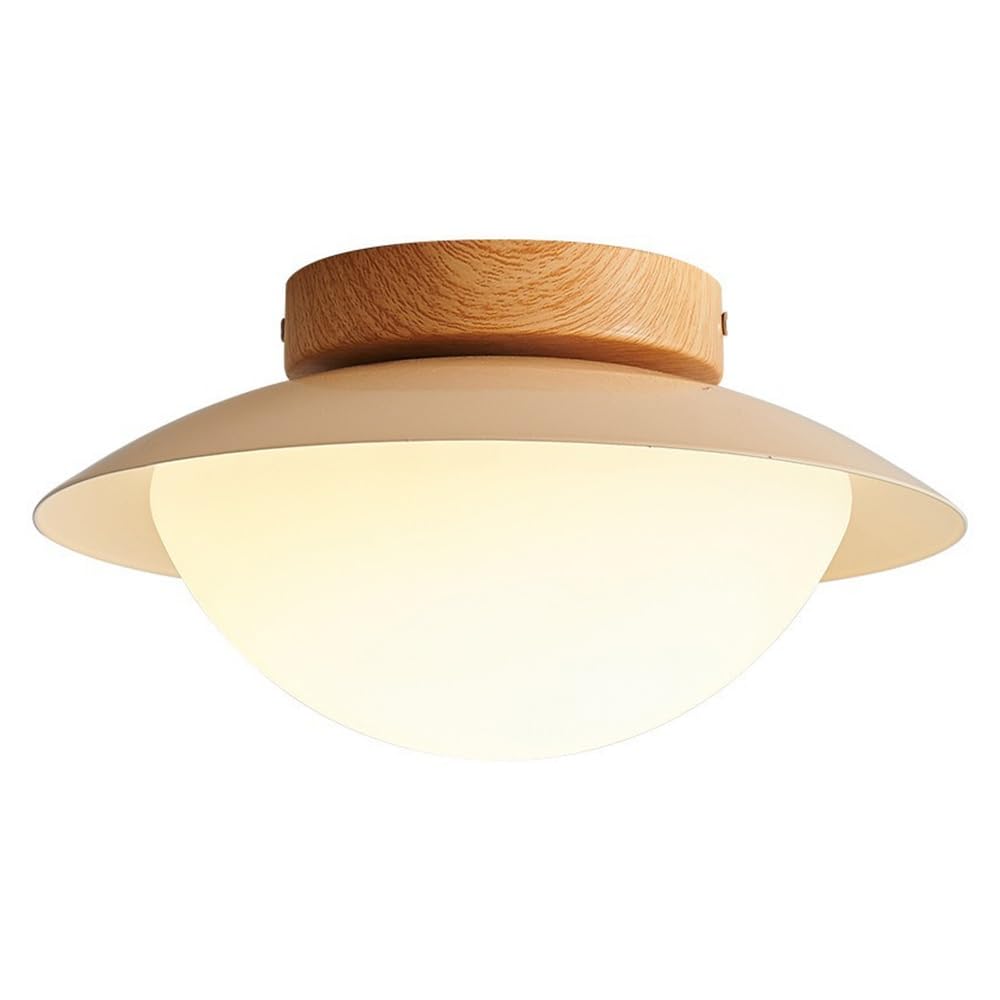 ITOSUI Modern Nordic Flush Mount Ceiling Light Wood Grain Base Cream Bowl Shade Ceiling Lamp for Hallway Entryway Foyer Kitchen 11.2-Inch Rotomolded Shade E26 Base Light Fixture