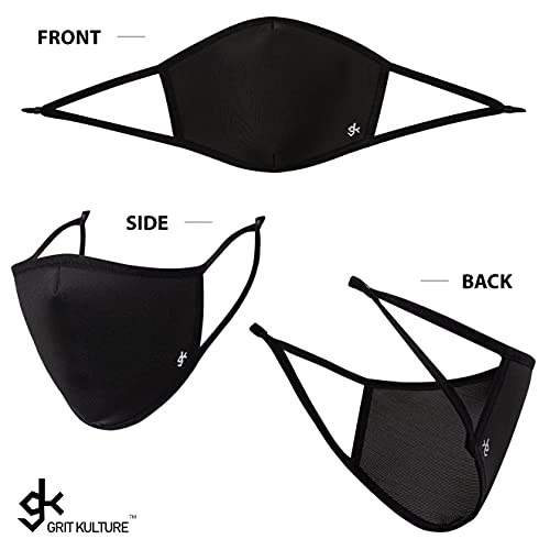 Gk Sports Face Masks For Men Face Masks For Sports Black Face Masks Reusable Black Cloth Face Masks For Women Copper Infused Breathable Elex Washable Stretchable For Running And Workout 3 Pack #TOP3