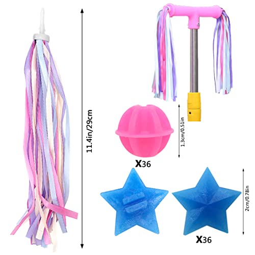 72 Pcs Bike Wheel Spokes Beads + 1 Kid Bike Bell + 2 Pack Kids Bike Streamers, Spoke Plastic Clip Round Decor Beads, Flower Bicycle Bell, Colorful Bike Handlebar Ribbons Tassel for Girls Boys Scooter - Thumbnail 2