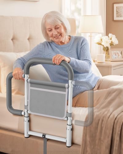 ONTHEWEI Bed Rails for Elderly Adults Safety with Double Non-Slip Handle & Storage Pouch Fits Most Bed Sizes Bed Assist Rails for Seniors and Post-Surgery Reduce Falls & Support Independence