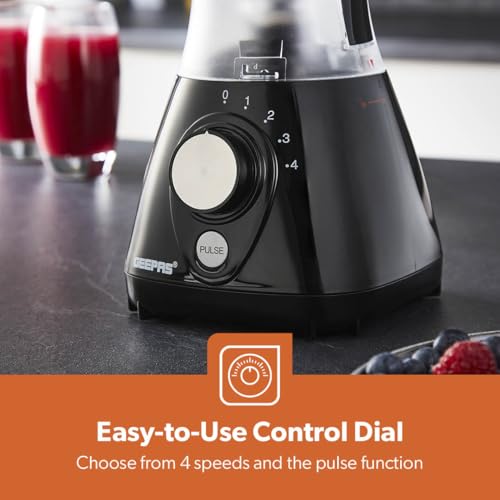 GEEPAS 2-in-1 Food Jug Blender & Smoothie Blender | Ice Crusher Stainless Steel Blades 4 Speeds Pulse Mode | 1.5L Jar Smoothie Milkshake Maker Coffee/Spice Grinder Mill | 1 Year Warranty 550W Black - Image 4