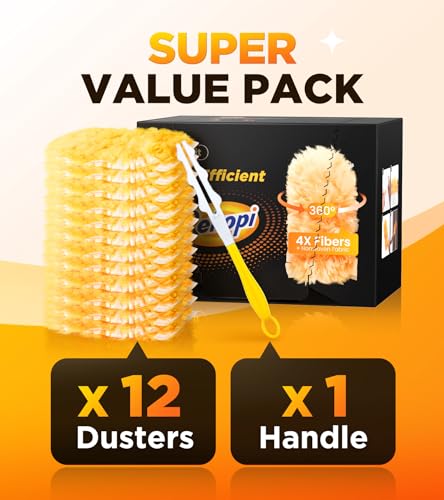 Super Efficient Duster Refills for Swiffer Duster, Duster Kit with 12 Ct Duster Refills & 1 Handle, Multisurface 360° Dusters with 4X Microfibers, Unscented Disposable Dusters for Cleaning - Thumbnail 6