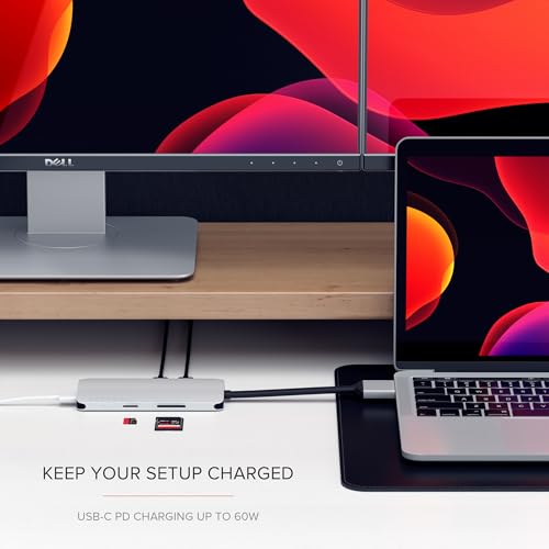 Hub Dual USB C Satechi de Aluminio Plata con Doble HDMI 4K y Lector de Tarjetas SD 3