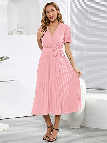 Robe midi plissée de vacances d'été à taille élastique confortable - 4