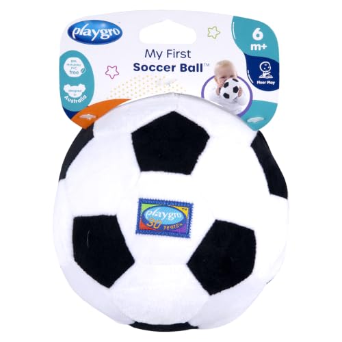 Playgro Moja pierwsza piłka nożna, zintegrowana grzechotka, od 6 miesięcy, moja pierwsza piłka nożna, czarno-biała