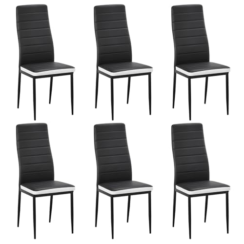 Stanew Set of 6 Modern Dining Chairs, Kitchen Chair Leather with Metal Legs and Foot Pads,Thick Padded Seats,Backrest Set.(Black and White Patchworky,6 Chairs)