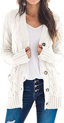 Zesoyne Damen-Strickjacke, langärmelig, mit Zopfmuster, vorne offen Gr. M, beige Cover