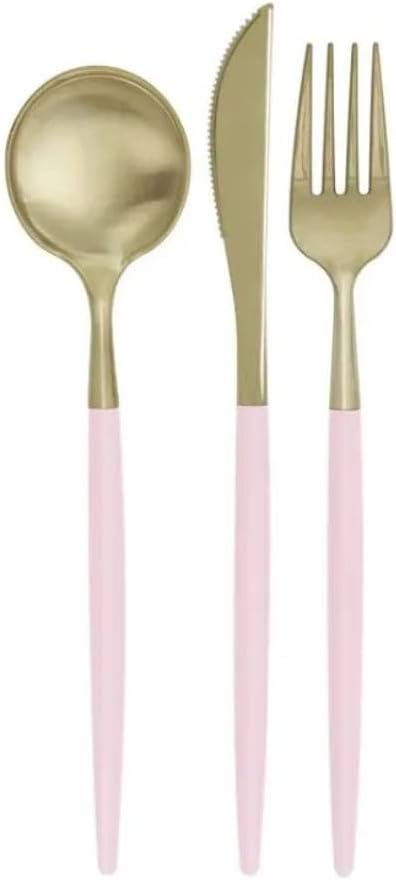 Pink and Gold Assorted Plastic Cutlery, 4 Set - Disposable Utensils for Parties and Special Occasions