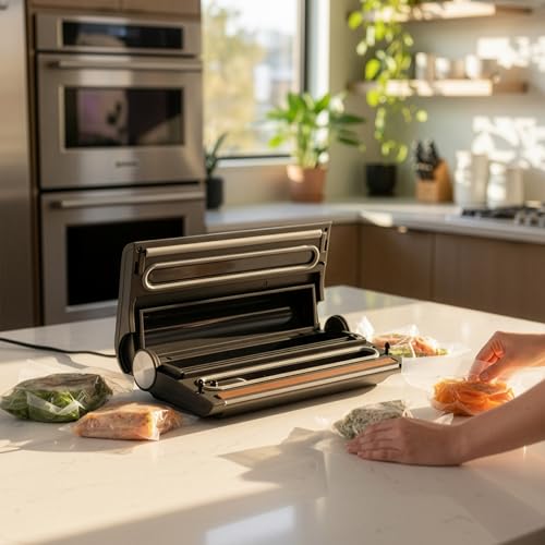 LEHMANN Envasadora al vacío para alimentos, mantiene hasta 8 veces más fresca, soldadora de láminas para alimentos secos y húmedos, 30 cm de largo y costura de soldadura sólida, incluye manguera de - imagen 5