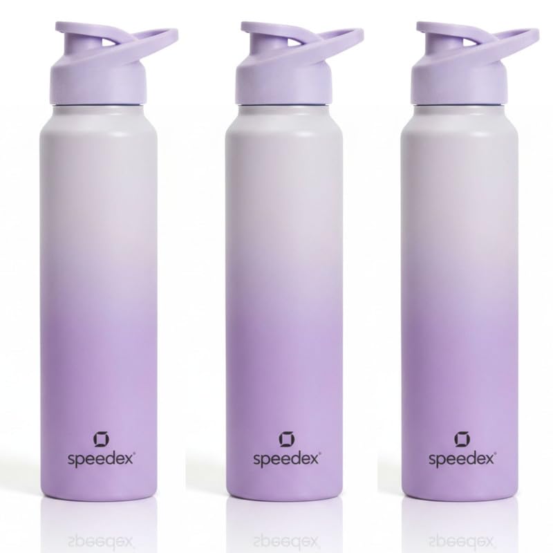 Image of Speedex Stainless Steel Water Bottle 1 Ltr, Leak Proof Sipper Cap, BIS Approved 1000 ml Metal Bottle For Daily, Office, School, Gym, Travel Use for Men, Women, Kids, Adults, Dual Purple, Set of 3