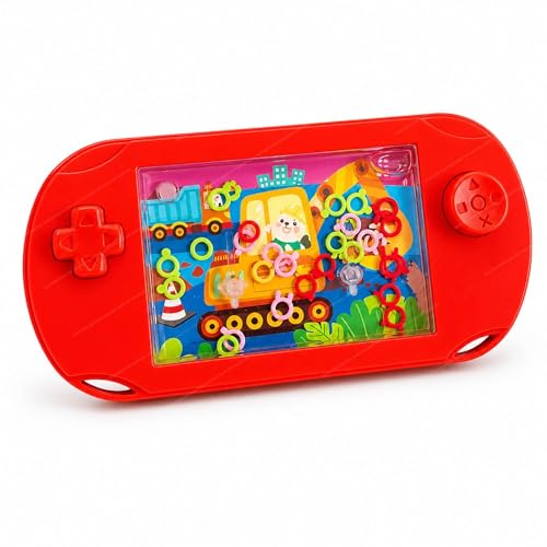 Image of SHAKTISM Classic Handheld Water Ring Toss Game for Kids & Adults Nostalgic Press Button Water Game Machine Portable Plastic Retro Ring Toss Toy Travel Fun Puzzle Toy for Children- 1Pc (Excavator Red)