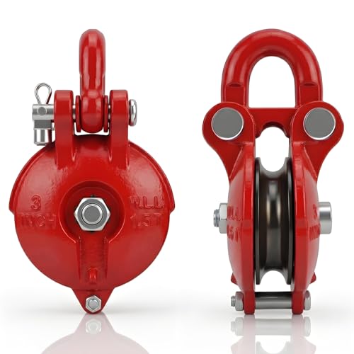 BDHDHWEFE Heavy Duty Snatch Block, Fully Enclosed Winch Pulley Block with Secure Removable Shackle, Anti-Jamming for Off-Road ATV UTV Recovery Marine and Industrial Lifting, Red (3T)