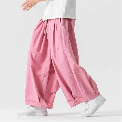 Pohullan Men Cargo Pants Japanese Style Casual Pants Loose Harem Elastic Waist Wide Leg Trouser3