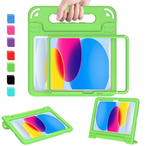 AVAWO Kids Case for New iPad (A16) 11th Generation 11 Inch 2025, iPad 10th Generation 10.9" 2022 with Built-in Screen Protector Durable Shockproof Lightweight Handle Cover for i Pad 10/11 Gen, Green