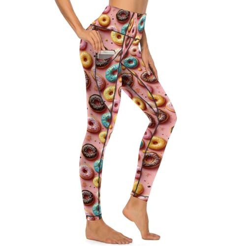 Legging d'entraînement imprimé beignets pour femme avec poches de yoga taille haute