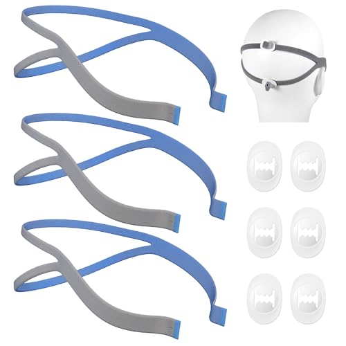 YBWM 3Pack P10 Replacement Headgear Compatible with Airfit P10 Nasal Pillow Mask,Elasticity Soft Airfit P10 Headgear Strap with Adjustment 6 Clips(Without Mask)