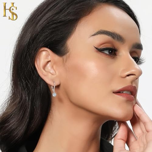 Image of HighSpark Women's 925 Silver Dangling Lever Back Solitaire Earrings | 92.5 Sterling Silver And Diamond Like Brilliance Sparkling Zirconia | Lovely Gift - Dangling Leverback