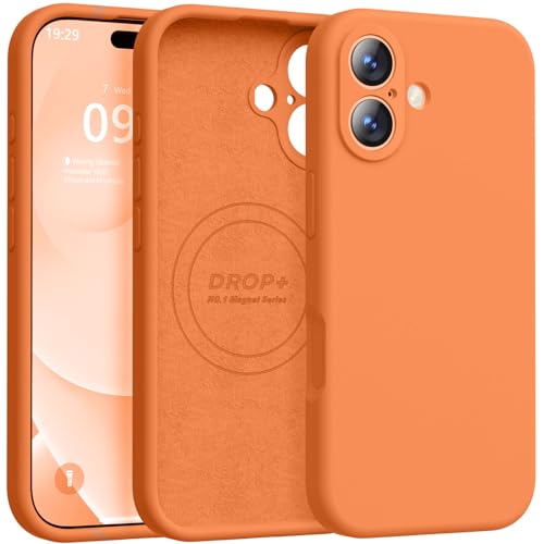 Ktele Magnetic for iPhone 17 Case [Compatible with Magsafe] [Premium Silicone Satin-Smooth Touch] Slim Shockproof Anti-Scratch Microfiber Lining Case 6.3 inch Bright Orange