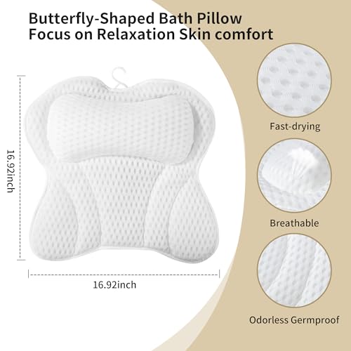 Badewannenkissen,Badekissen Für Badewanne,Kissen Badewanne 4D Mesh mit 6 Saugnäpfeln,Wird verwendet,um zu entspannen,um Nacken,Schultern,Kopf und Rücken zu unterstützen,für Heimspas(Weiß)