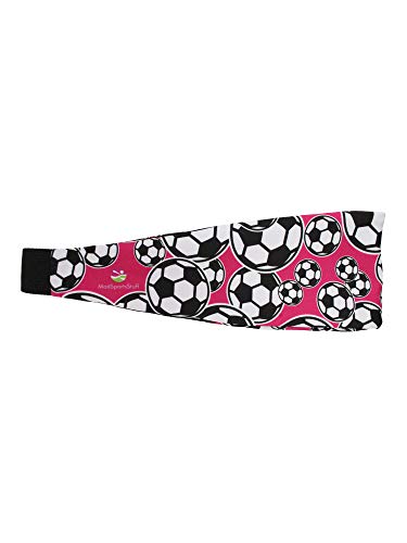 Faixa de cabeça MadSportsStuff Crazy Futebol com logotipos de bola de futebol, Neon Pink/Black, One