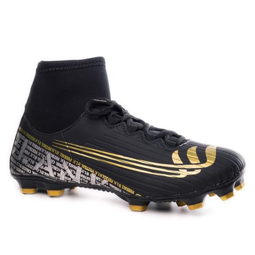 Chuteira Campo Gramado Botinha 38 ao 44 com Solado Costurado (PRETO DOURADO, BR, Adulto, Numérico, 4