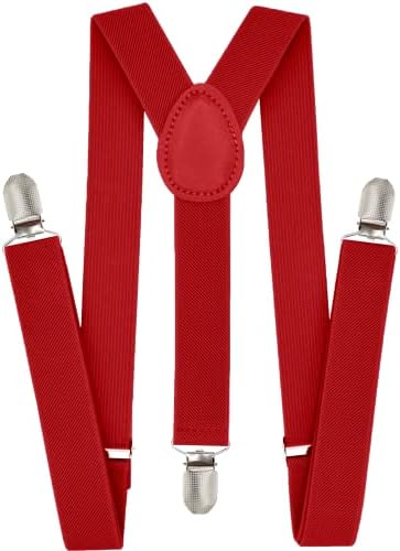 trilece Red Suspenders for Boys Kids Girls and Toddlers Baby - Adjustable Elastic 1 inch Wide Y Shape Suspender Strong Clips - 1st Birthday Smash Cake Costume Accessory (6 Years to 5 Feet Tall, Red)